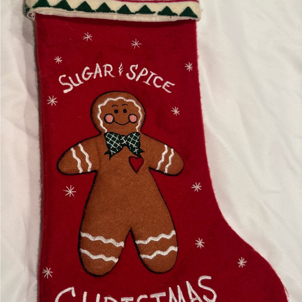 Sugar & Spice Christmas Red Stocking Vintage Gingerbread